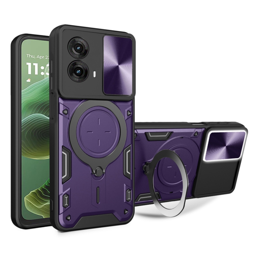 Husa pentru Motorola Moto G35, SKYDDAR INNOVATION, CamGuard Pro, Inel Magnetic, Protectie Camera, set cu sticker, Mov