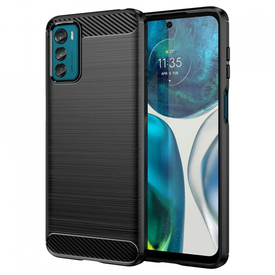 Husa pentru Motorola Moto G42 din silicon, Slim, cu textura Fibra Carbon - Negru