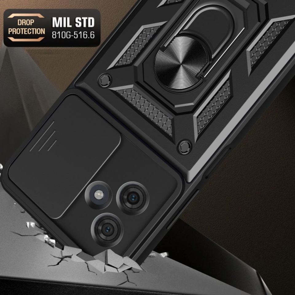 Husa pentru Motorola Moto G54, SKYDDAR INNOVATION, CamShield, Inel magnetic, set cu sticker, Negru - 2 | YEO