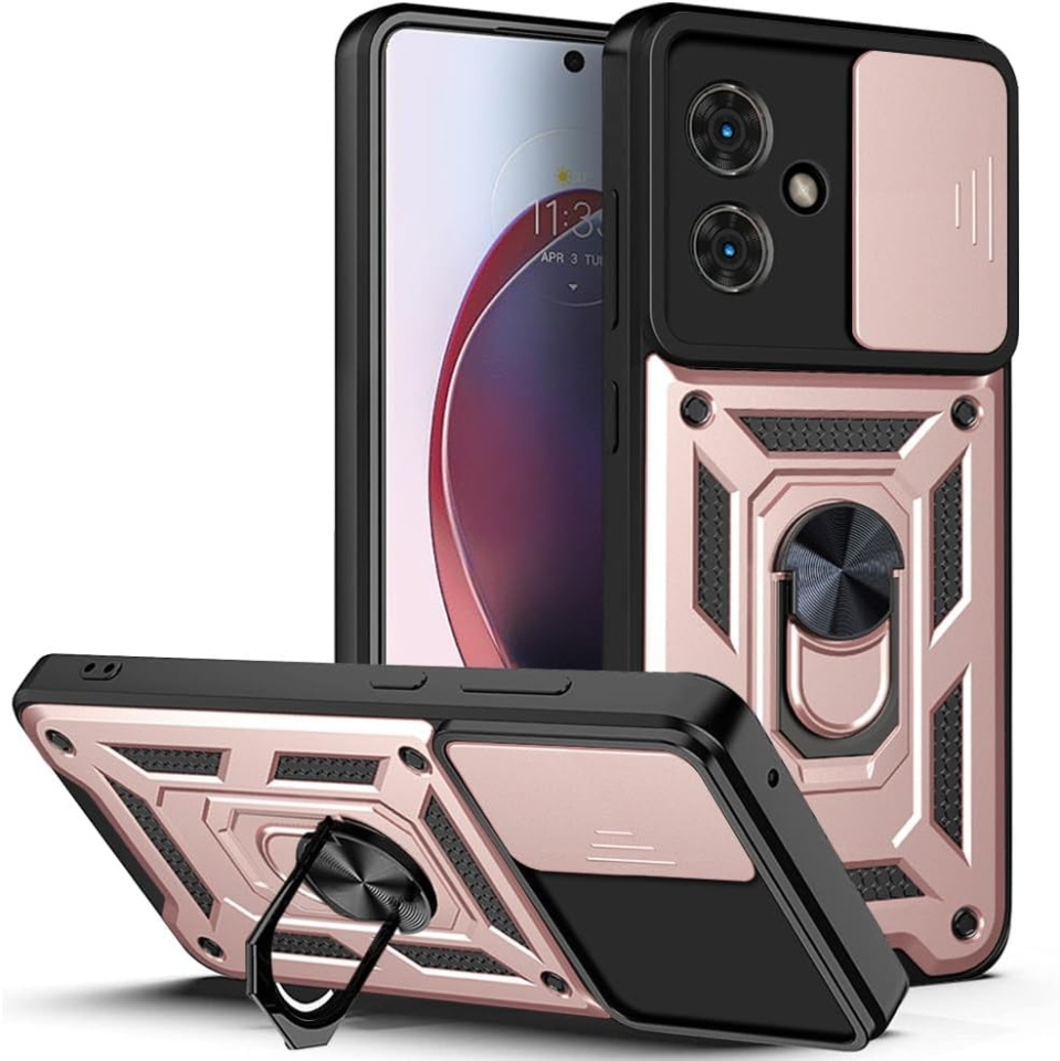Husa pentru Motorola Moto G55 cu inel magnetic si protectie camera Skyddar CamShield - Roz