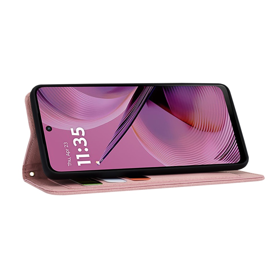 Husa pentru Motorola Moto G55 din Piele Ecologică cu Design Floral, Protecție 360°, Stand Integrat, Buzunare pentru Carduri, SKDR Floral Wallet - Roz - 3 | YEO