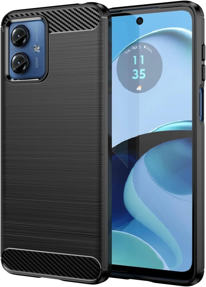 Husa pentru Motorola Moto G55 din Silicon Premium, Slim, cu textura Fibra Carbon - Negru