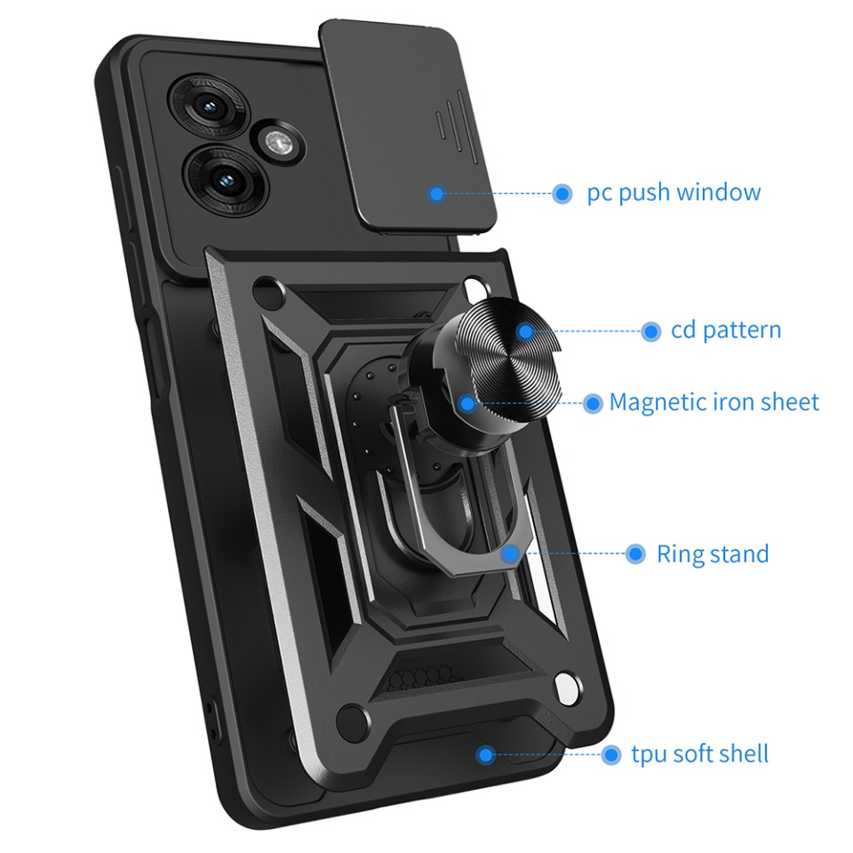 Husa pentru Motorola Moto G55, SKYDDAR INNOVATION, CamShield, Inel magnetic, set cu sticker, Roz - 1 | YEO