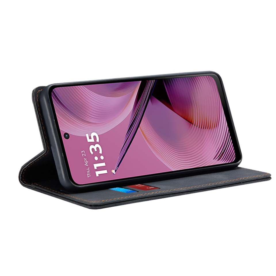 Husa pentru Motorola Moto G55, SKYDDAR INNOVATION, Soft Wallet, tip Carte din piele Eco Premium, cu Portofel Interior, Negru, set cu sticker - 1 | YEO