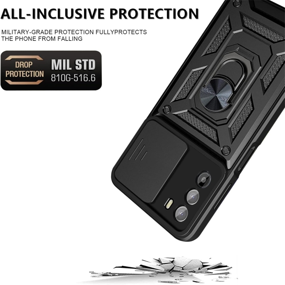 Husa pentru Motorola Moto G62 5G cu inel magnetic si protectie camera Skyddar CamShield - Negru - 2 | YEO