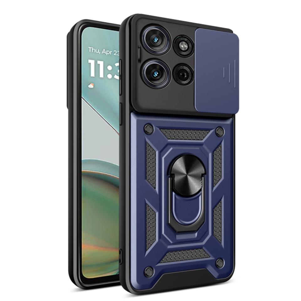 Husa pentru Motorola Moto G75 cu inel magnetic si protectie camera Skyddar CamShield - Albastru