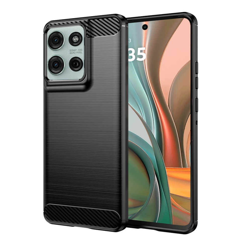 Husa pentru Motorola Moto G75 din Silicon Premium, Slim, cu textura Fibra Carbon - Negru