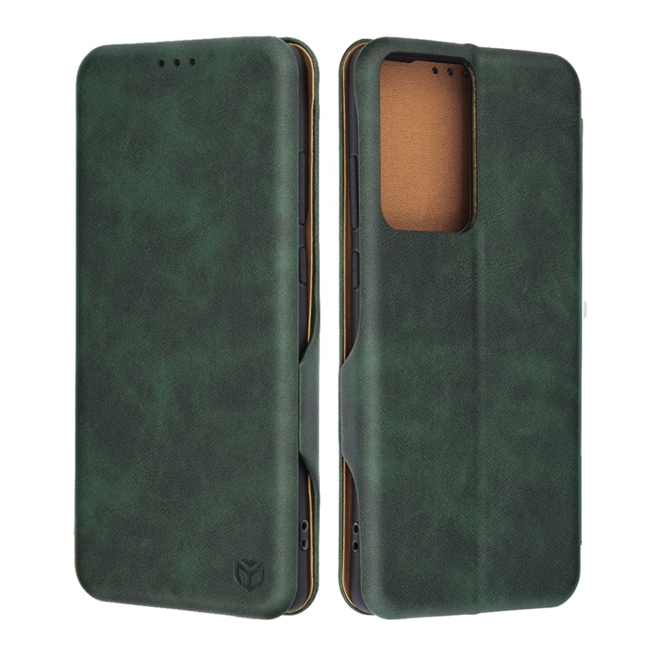 Husa pentru Motorola Moto G85, SKYDDAR INNOVATION, Safe Wallet tip carte din Piele Ecologica, Suport Carduri, Inchidere Magnetica, Verde, set cu sticker