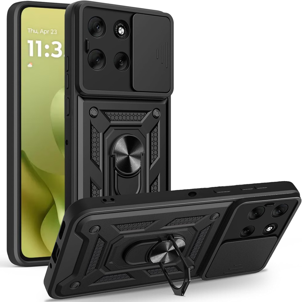 Husa pentru Motorola Moto G86, SKYDDAR INNOVATION, CamShield, Inel magnetic, set cu sticker, Negru