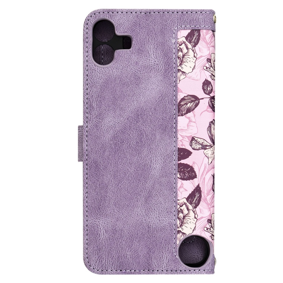 Husa pentru Nothing CMF Phone 1 din Piele Ecologică cu Design Floral, Protecție 360°, Stand Integrat, Buzunare pentru Carduri, SKDR Floral Wallet - Mov - 3 | YEO