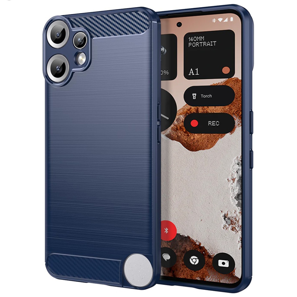 Husa pentru Nothing CMF Phone 2 Pro, SKYDDAR INNOVATION, Carbon Silicone, din Silicon Slim, cu textura Fibra Carbon, set cu sticker, Albastru