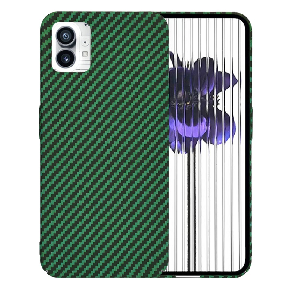 Husa pentru Nothing Phone (1), SKYDDAR INNOVATION, textura carbon, Carbonite FiberShell, set cu sticker, Verde,