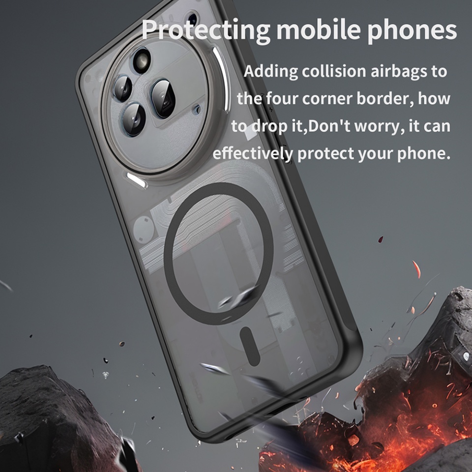 Husa pentru Nothing Phone (3a) Pro, SKYDDAR INNOVATION, HaloFrost MagSafe II, Antisoc, set cu sticker, Negru - 3 | YEO
