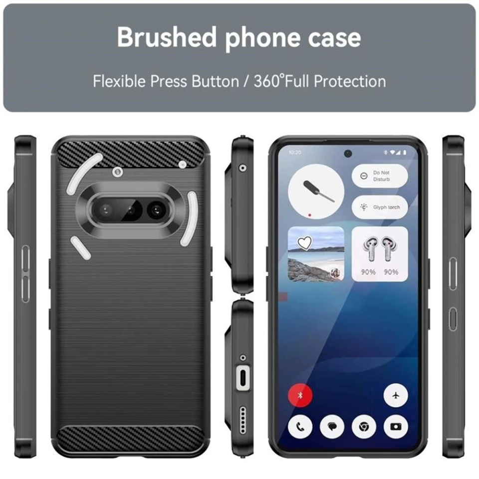 Husa pentru Nothing Phone (3a), SKYDDAR INNOVATION, Carbon Silicone, din Silicon Premium, Slim, cu textura Fibra Carbon, Negru, set cu sticker - 1 | YEO