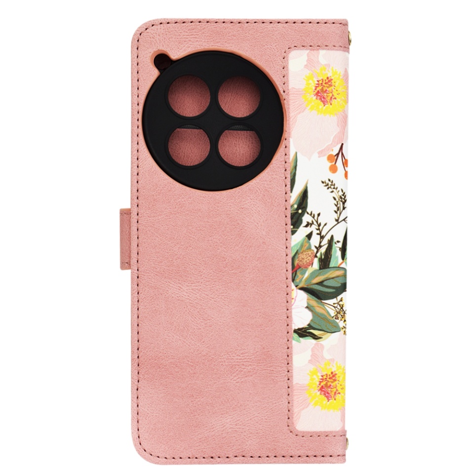 Husa pentru OnePlus 12 din Piele Ecologică cu Design Floral, Protecție 360°, Stand Integrat, Buzunare pentru Carduri, SKDR Floral Wallet - Roz - 2 | YEO