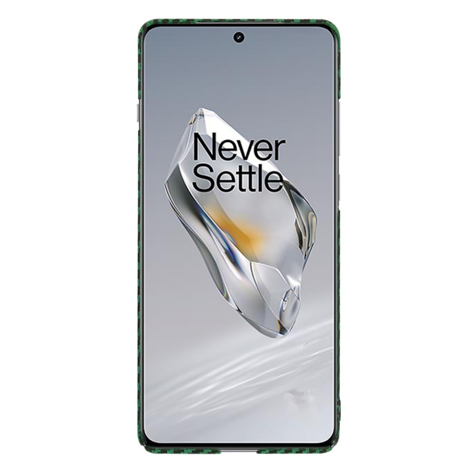 Husa pentru OnePlus 12, SKYDDAR INNOVATION, textura carbon, Carbonite FiberShell, set cu sticker, Verde, - 1 | YEO