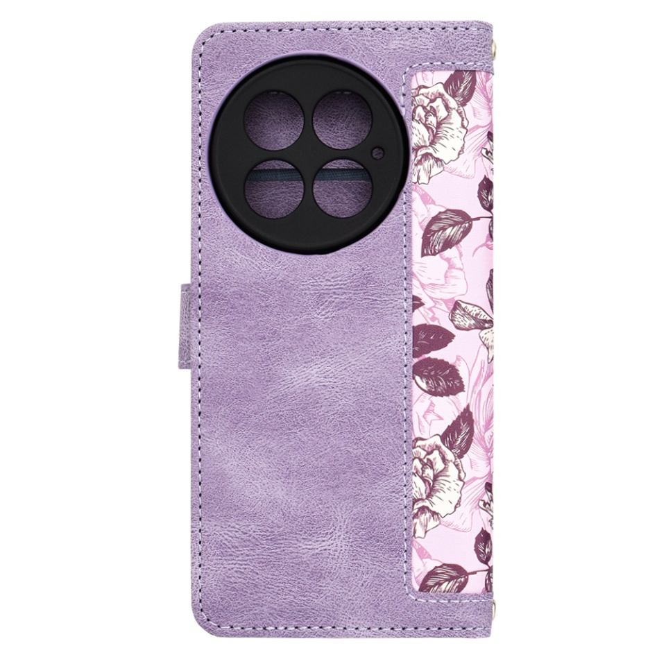 Husa pentru OnePlus 13 din Piele Ecologică cu Design Floral, Protecție 360°, Stand Integrat, Buzunare pentru Carduri, SKDR Floral Wallet - Mov - 3 | YEO