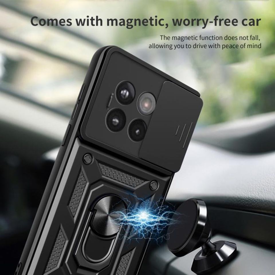 Husa pentru OnePlus 13R cu inel magnetic si protectie camera CamShield cu sticker - Negru - 3 | YEO