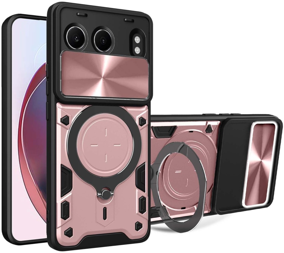 Husa pentru OnePlus Nord 4, cu inel magnetic si suport ajustabil, protectie completa camera, SKDR SafeCover - Roz auriu