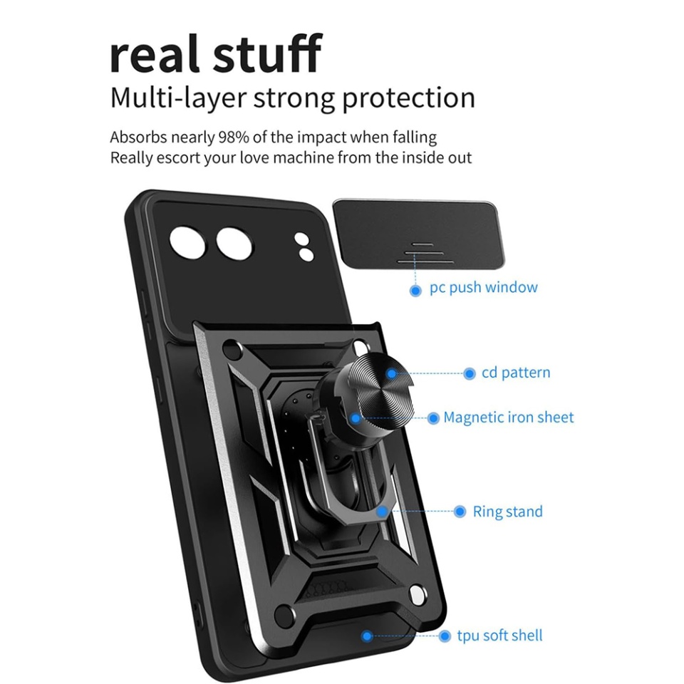 Husa pentru OnePlus Nord 4, SKYDDAR INNOVATION, CamShield, Inel magnetic, set cu sticker, Negru - 1 | YEO