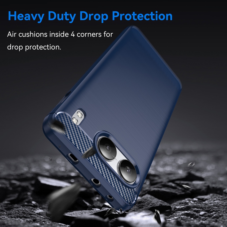 Husa pentru OnePlus Nord 4, SKYDDAR INNOVATION, Carbon Silicone, din Silicon Slim, cu textura Fibra Carbon, set cu sticker, Albastru - 1 | YEO