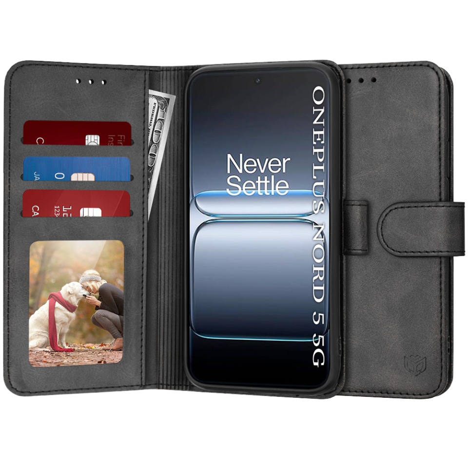 Husa pentru OnePlus Nord 5, SKYDDAR INNOVATION, Diary Book, tip carte cu Portofel Interior, Antisoc, set cu sticker, Negru