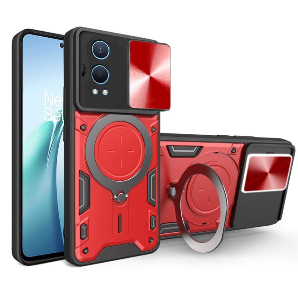 Husa pentru OnePlus Nord CE4 Lite, cu inel magnetic si suport ajustabil, protectie completa camera, SKDR SafeCover - Rosu