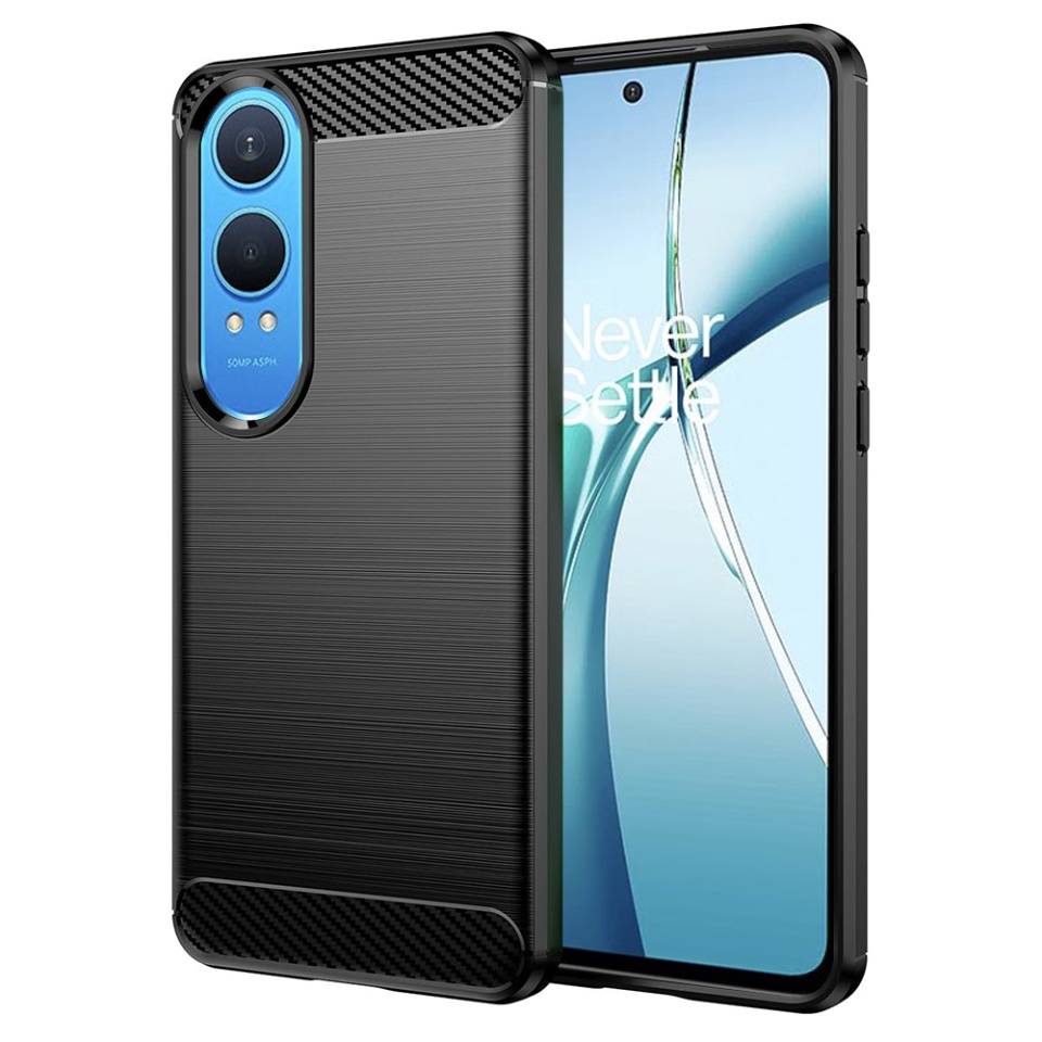Husa pentru OnePlus Nord CE4 Lite din Silicon Premium, Slim, cu textura Fibra Carbon - Negru