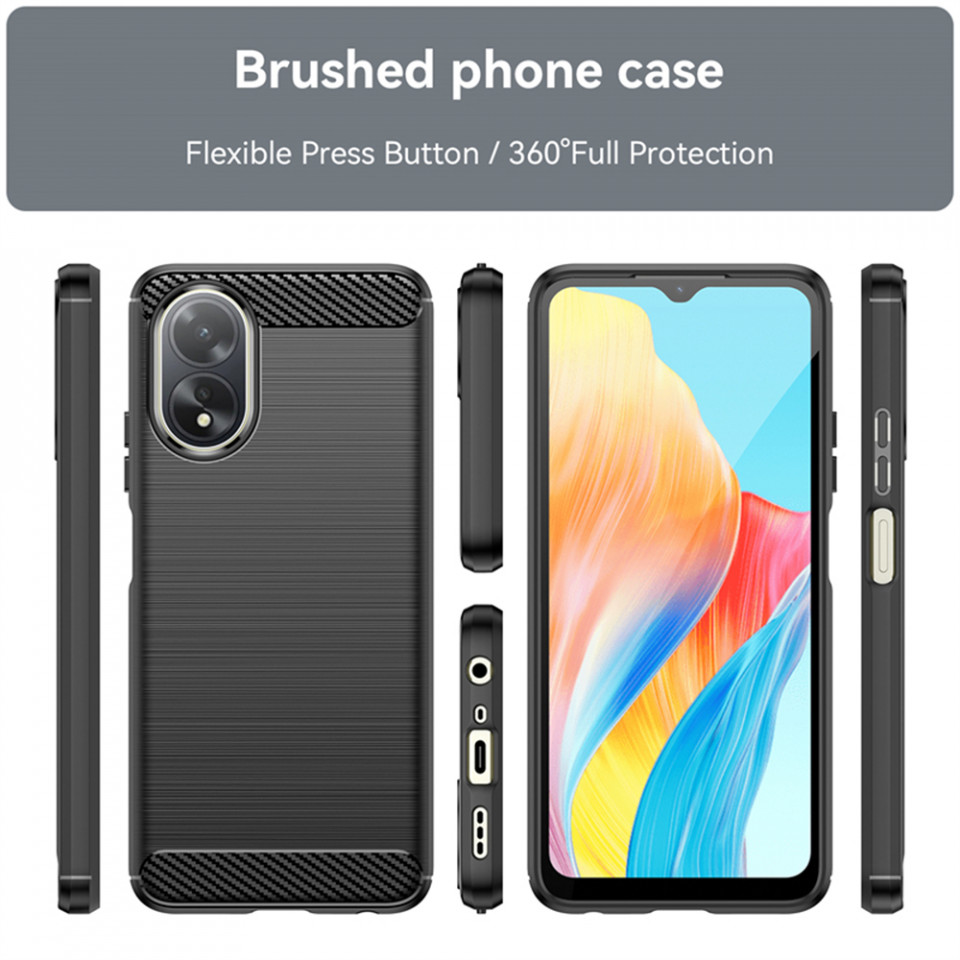 Husa pentru Oppo A18 / A38 din silicon, Slim, cu textura Fibra Carbon - Negru - 2 | YEO