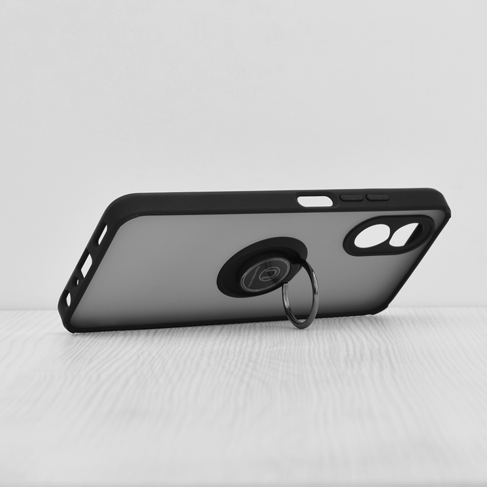 Husa pentru Oppo A38 / A18, SKYDDAR INNOVATION, Glinth cu Inel Rotativ 360° Magnetic, Negru, set cu sticker - 1 | YEO