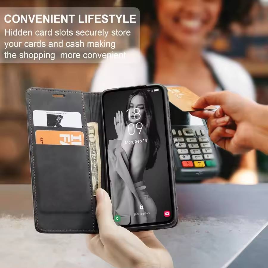 Husa pentru Oppo A40 4G / A60 5G tip Carte, din piele Eco Premium, cu Portofel Interior, SKYDDAR Soft Wallet - Negru - 3 | YEO