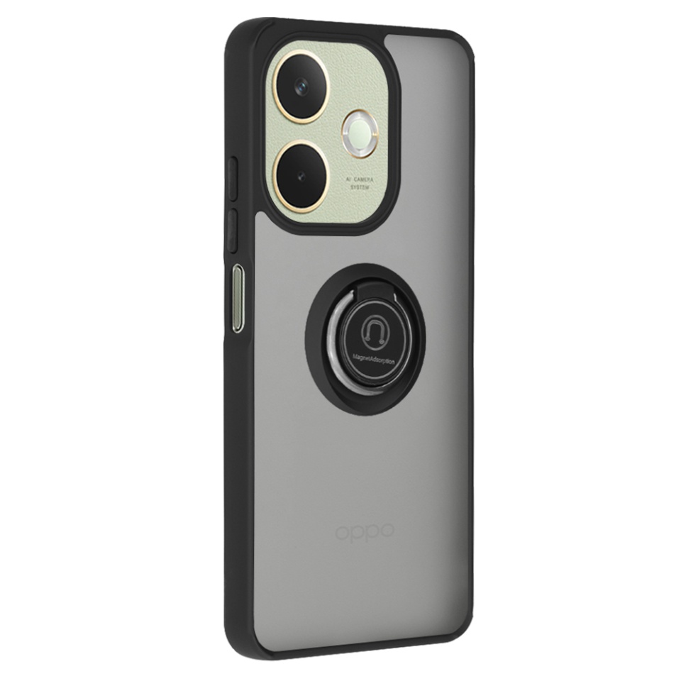 Husa pentru Oppo A5 Pro 5G / A5 Pro 4G, SKYDDAR INNOVATION, Glinth cu Inel Rotativ 360° Magnetic, Negru, set cu sticker - 2 | YEO