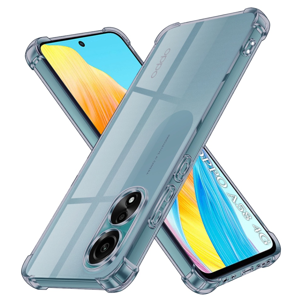 Husa pentru Oppo A58 4G, SKYDDAR INNOVATION, Shockproof Clear Silicone, Silicon Slim, set cu sticker, Fumuriu