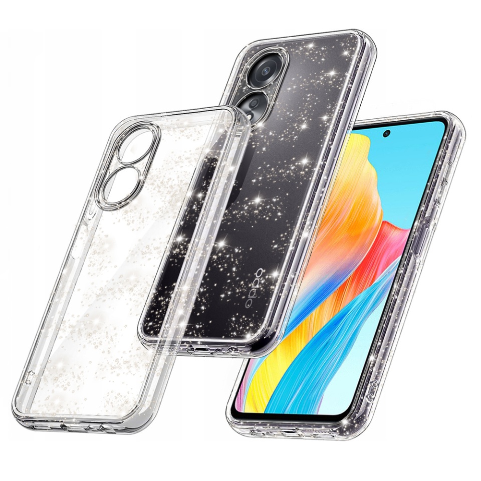 Husa pentru Oppo A58 4G, SKYDDAR INNOVATION, SparkleSkin din Silicon TPU cu Sclipici, Design Elegant, set cu sticker, Transparenta