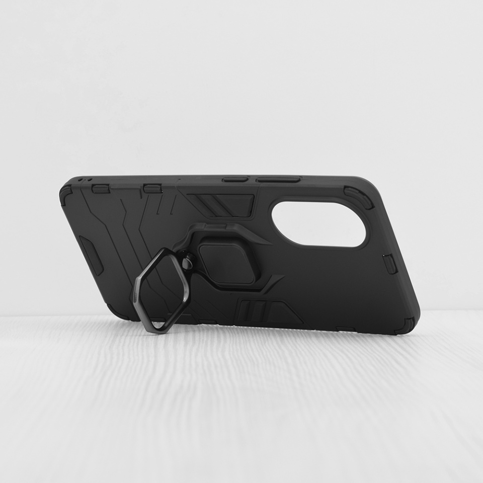 Husa pentru Oppo A78 4G, SKYDDAR INNOVATION, Silicone Shield, cu Inel Magnetic, Antisoc, set cu sticker, Negru - 1 | YEO