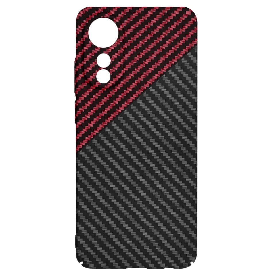 Husa pentru Oppo A78 4G, SKYDDAR INNOVATION, textura carbon, Carbonite FiberShell, set cu sticker, Rosu inchis, - 3 | YEO