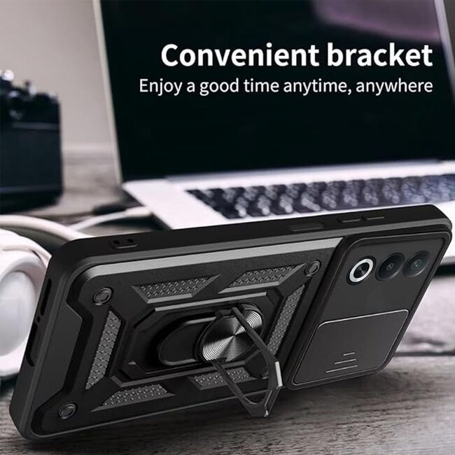Husa pentru Oppo A80 5G cu inel magnetic si protectie camera Skyddar CamShield - Negru - 2 | YEO