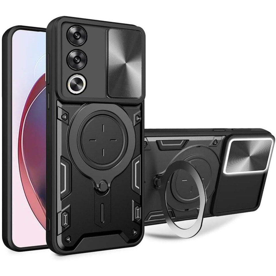 Husa pentru Oppo A80 5G, cu inel magnetic si suport ajustabil, protectie completa camera, SKDR SafeCover - Negru