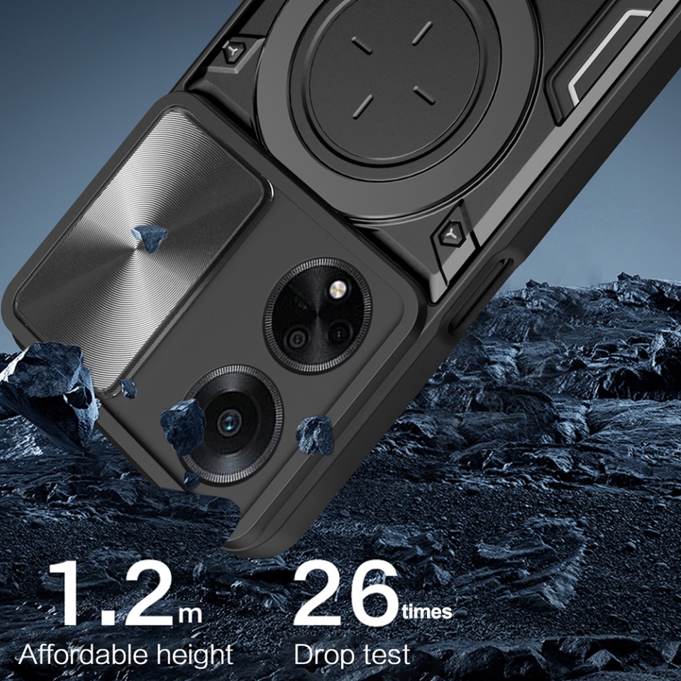 Husa pentru Oppo A98 5G, SKYDDAR INNOVATION, CamGuard Pro, Inel Magnetic, Protectie Camera, set cu sticker, Negru - 2 | YEO