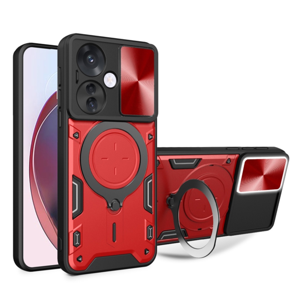 Husa pentru Oppo Reno11 F, cu inel magnetic si suport ajustabil, protecție completa camera, SKDR SafeCover - Rosu