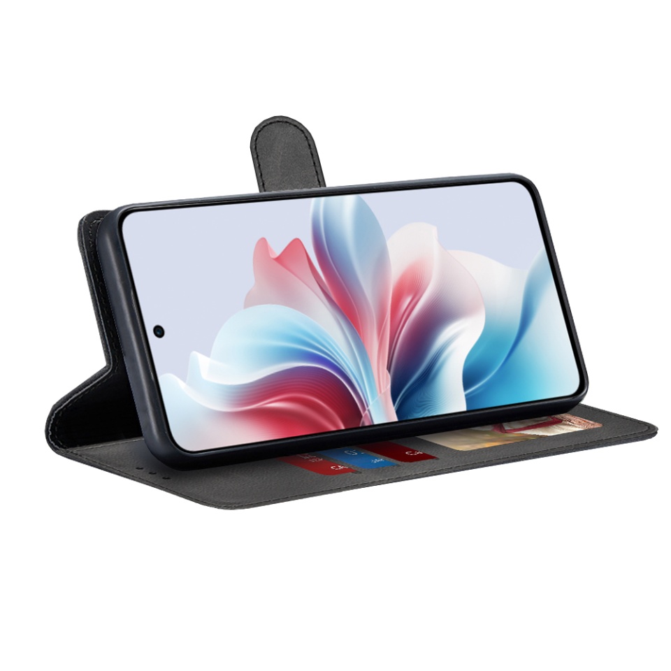 Husa pentru Oppo Reno11 F, SKYDDAR INNOVATION, Diary Book, tip carte, cu Portofel Interior, Antisoc, Negru, set cu sticker - 1 | YEO