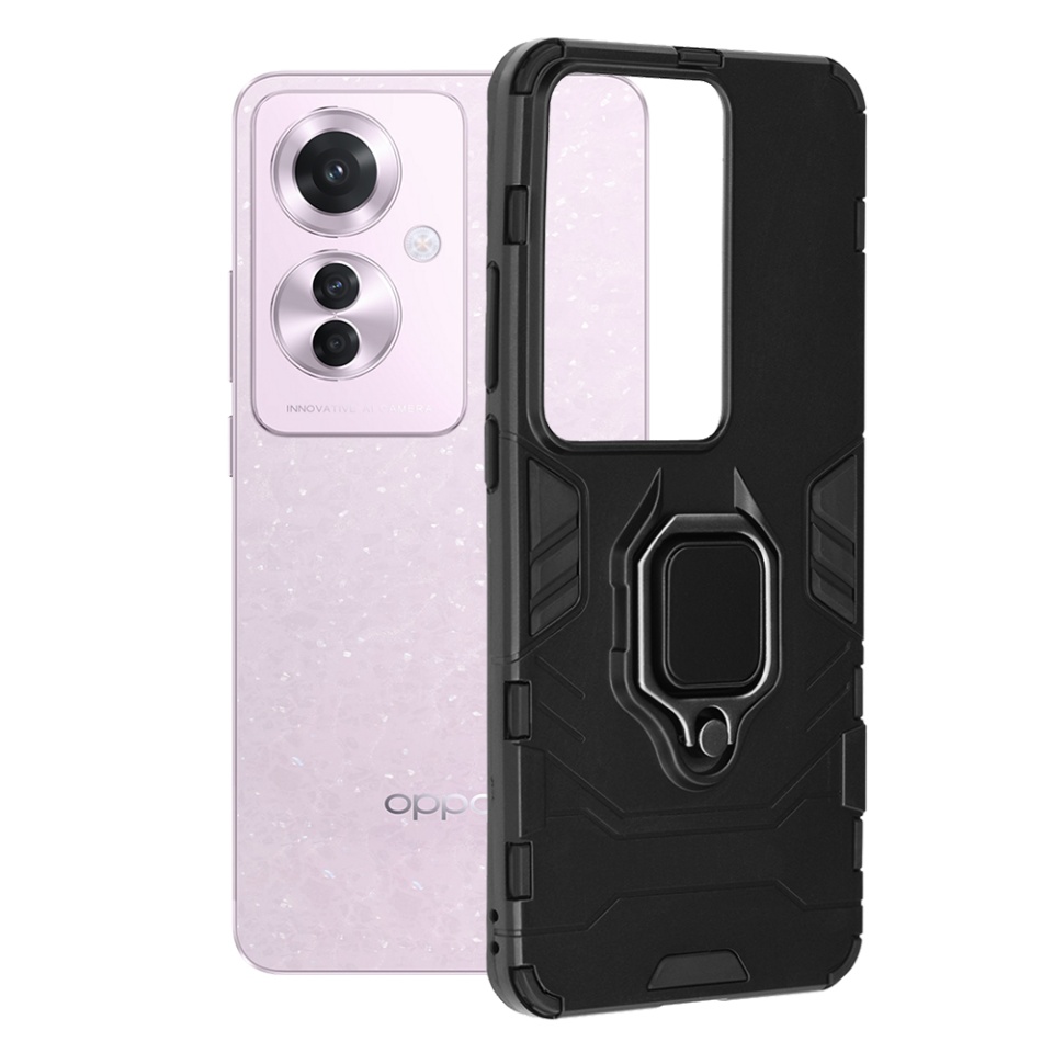 Husa pentru Oppo Reno11 F, SKYDDAR INNOVATION, Silicone Shield, cu Inel Magnetic, Antisoc, set cu sticker, Negru