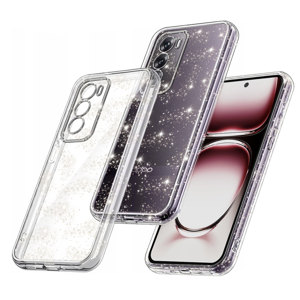 Husa pentru Oppo Reno12, SKYDDAR INNOVATION, SparkleSkin din Silicon TPU cu Sclipici, Design Elegant, set cu sticker, Transparenta