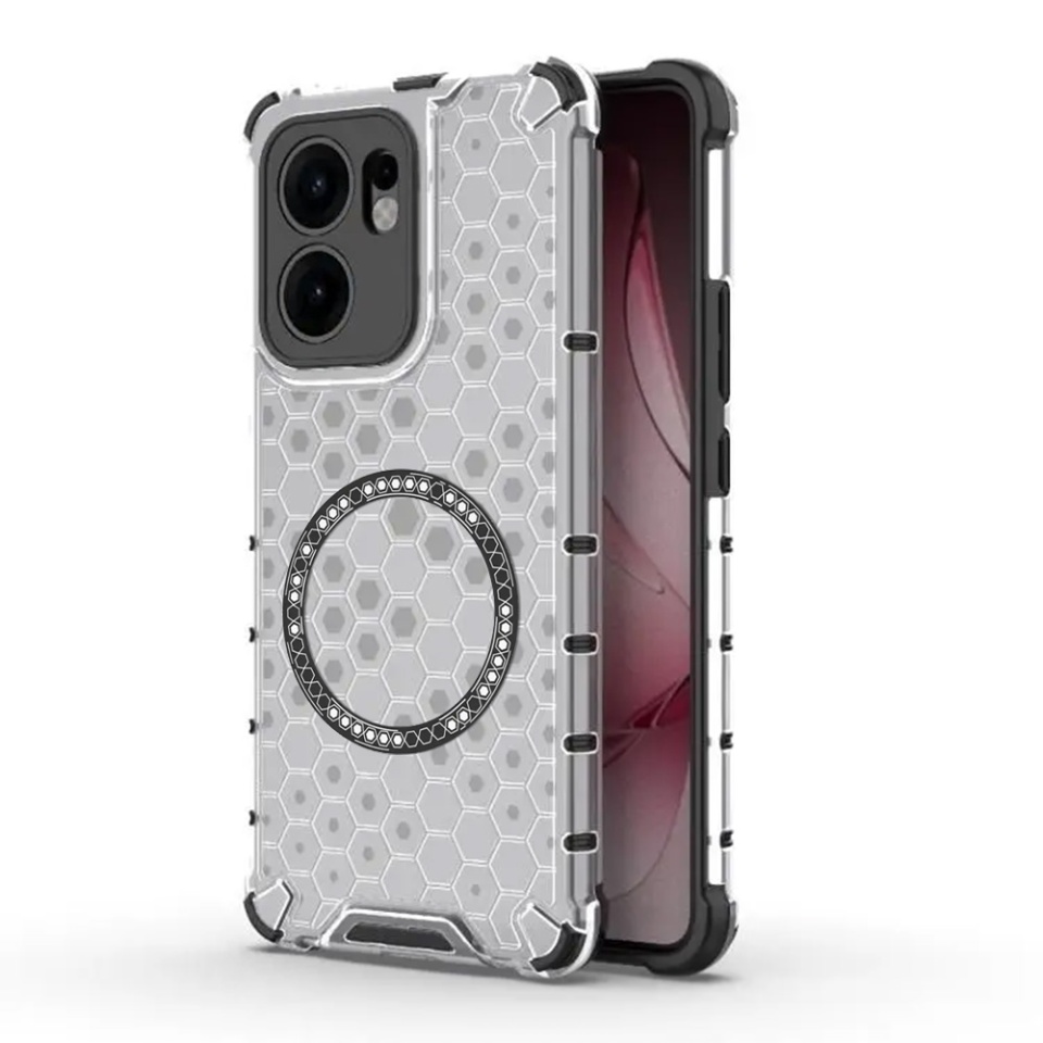 Husa pentru Oppo Reno13 F 4G / Reno13 F 5G / Reno13 FS 5G, SKYDDAR INNOVATION, HoneyComb Shield MagSafe, Alb, set cu sticker