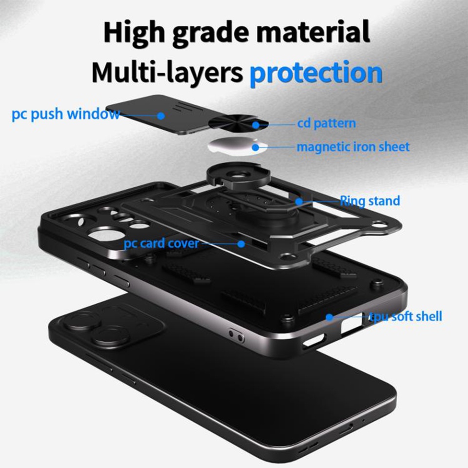 Husa pentru Oppo Reno14 FS 5G / Reno14 F, SKYDDAR INNOVATION, CamShield, Inel magnetic, set cu sticker, Negru - 1 | YEO