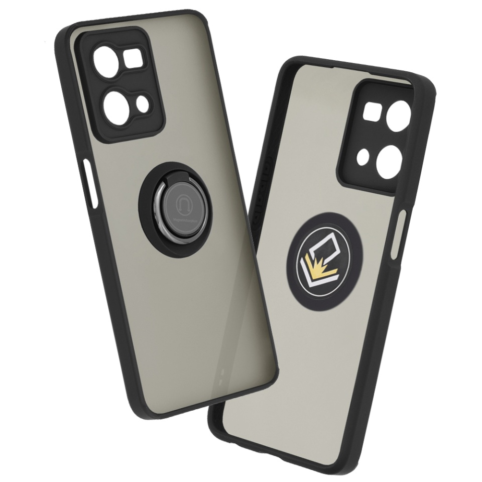 Husa pentru Oppo Reno7 4G, SKYDDAR INNOVATION, Glinth cu Inel Rotativ 360° Magnetic, Negru, set cu sticker