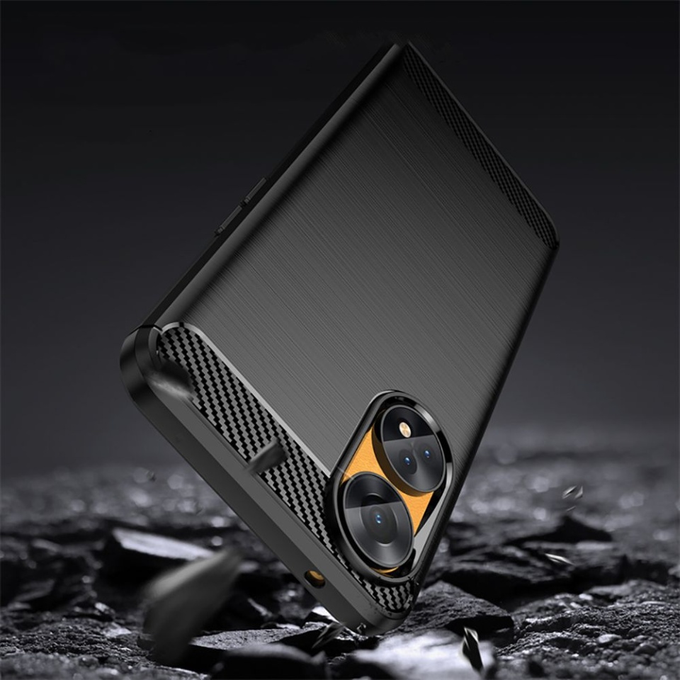 Husa pentru Oppo Reno8 T, SKYDDAR INNOVATION, Carbon Silicone, din Silicon Slim, cu textura Fibra Carbon, set cu sticker, Negru - 2 | YEO