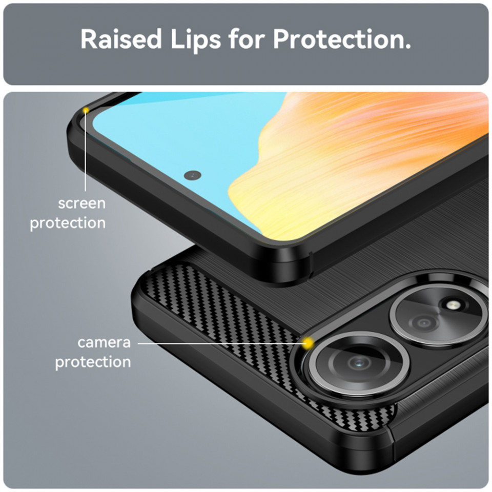 Husa pentru pentru Oppo A58 4G din silicon, Slim, cu textura Fibra Carbon - Negru - 1 | YEO