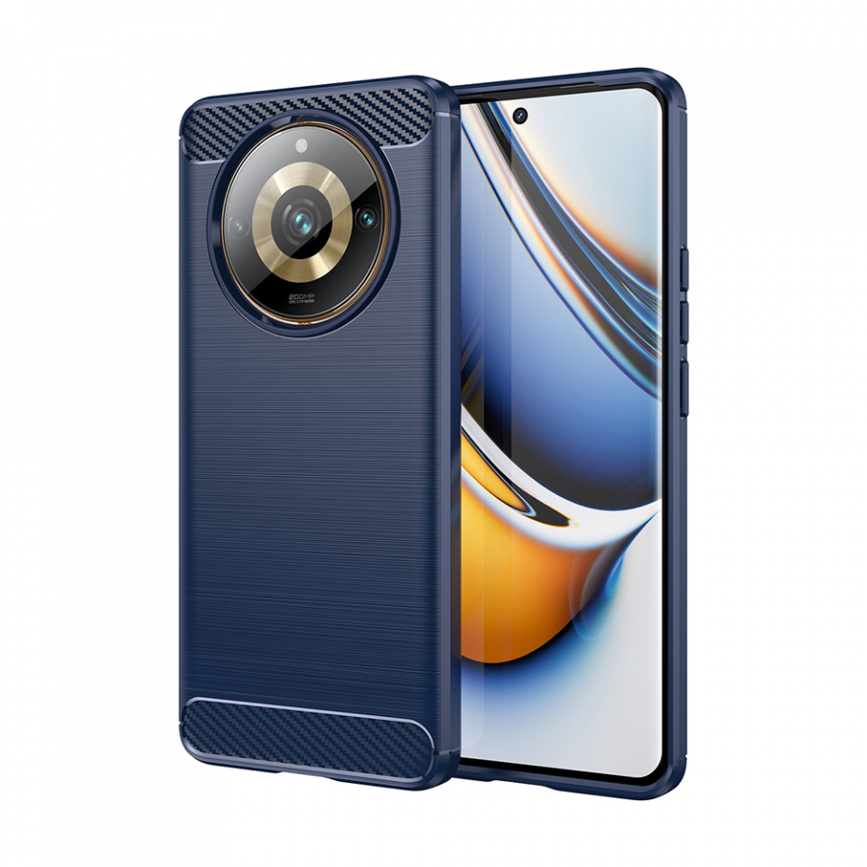 Husa pentru Realme 11 Pro / 11 Pro+ din silicon, Slim, cu textură Fibra Carbon - Albastru carbon
