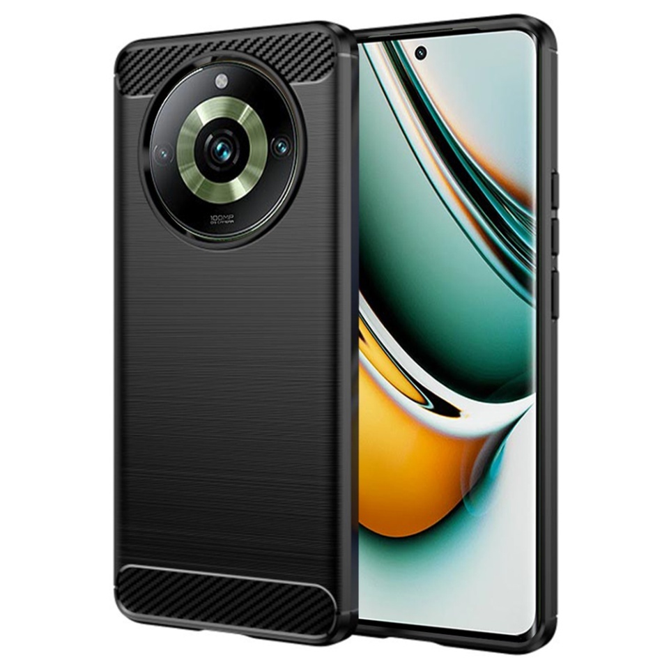 Husa pentru Realme 11 Pro / 11 Pro+, SKYDDAR INNOVATION, Carbon Silicone, din Silicon Slim, cu textura Fibra Carbon, set cu sticker, Negru